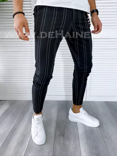 Pantaloni barbati casual regular fit negri in dungi B1704 Z33-4